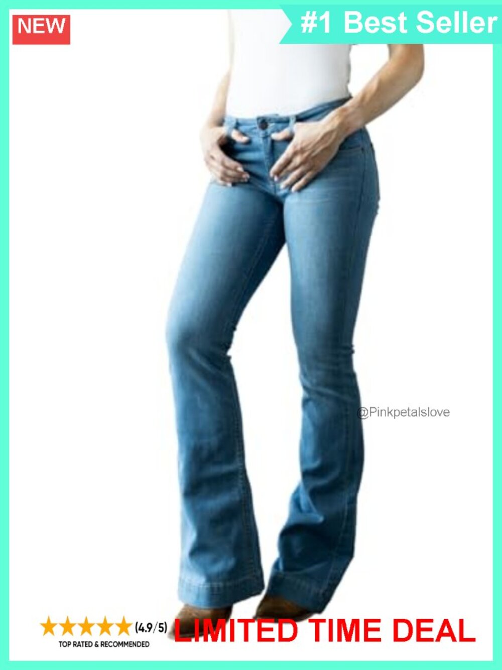 Kimes Ranch Women's Mid-Rise Wide Flare Leg Tri-Blend Denim Jeans